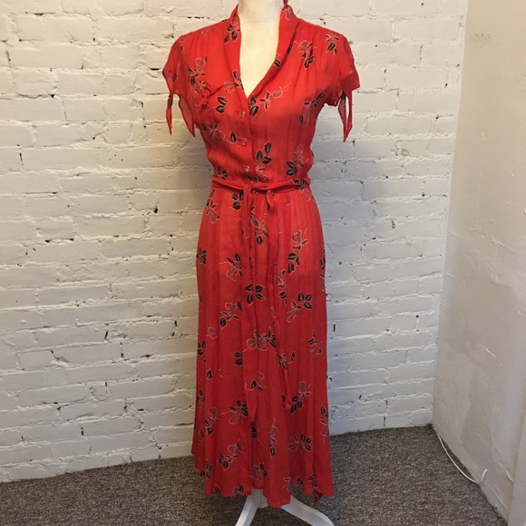 Vintage 70s Karen Alexander for Chelsea tie waist midi dress pear print 4 - Picture 1 of 9